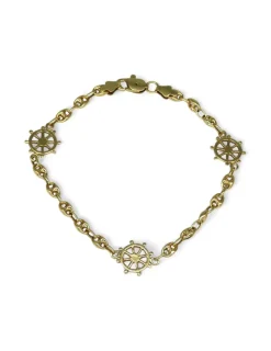 New Pulsera calabrote con tres timones oro 18k - 19cm Pulseras De Plata|Pulseras De Oro