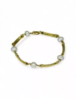 Store Pulsera cinco perlas y barras oro 18k - 18cm Pulseras De Plata|Pulseras De Oro