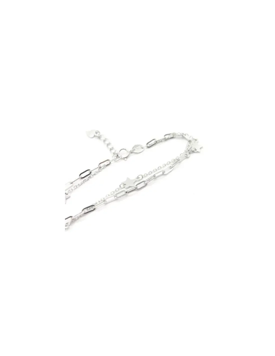 Best Sale Pulsera doble cadena estrellas Plata 925 rodio - 17cm Pulseras De Oro Grabado|Pulseras De Oro