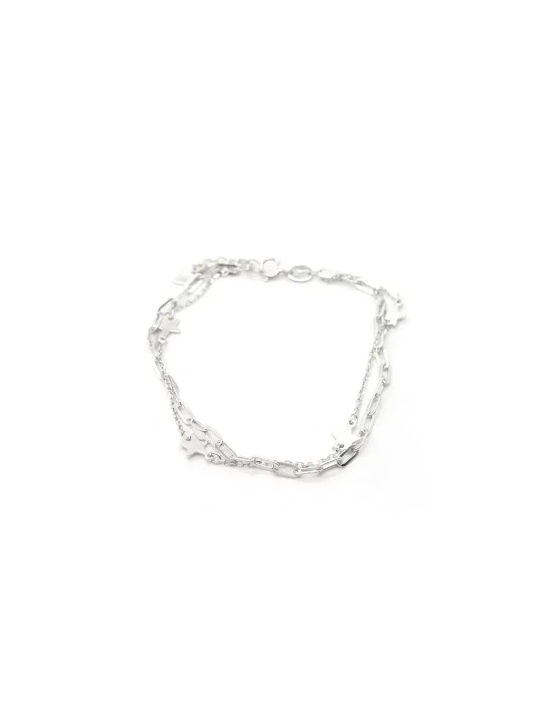 Best Sale Pulsera doble cadena estrellas Plata 925 rodio - 17cm Pulseras De Oro Grabado|Pulseras De Oro