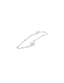 Online Pulsera doble cadena forzada y bolas colgante flor circonitas plata - 17cm Pulseras De Oro Grabado|Pulseras De Oro