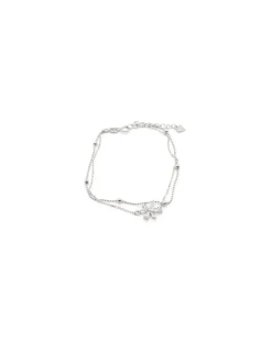 Online Pulsera doble cadena forzada y bolas colgante flor circonitas plata - 17cm Pulseras De Oro Grabado|Pulseras De Oro