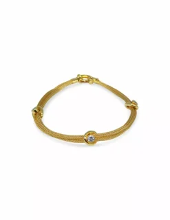 Clearance Pulsera doble cuerda con 3 circonitas oro 18k - 20cm Pulseras De Plata|Pulseras De Oro