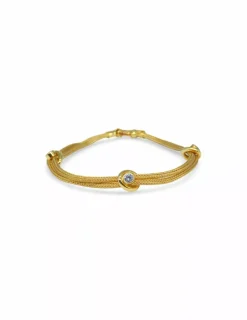 Clearance Pulsera doble cuerda con 3 circonitas oro 18k - 20cm Pulseras De Plata|Pulseras De Oro