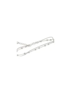 New Pulsera dos cadenas forzada bolas y barbada plata 17cm Pulseras De Oro Grabado|Pulseras De Oro