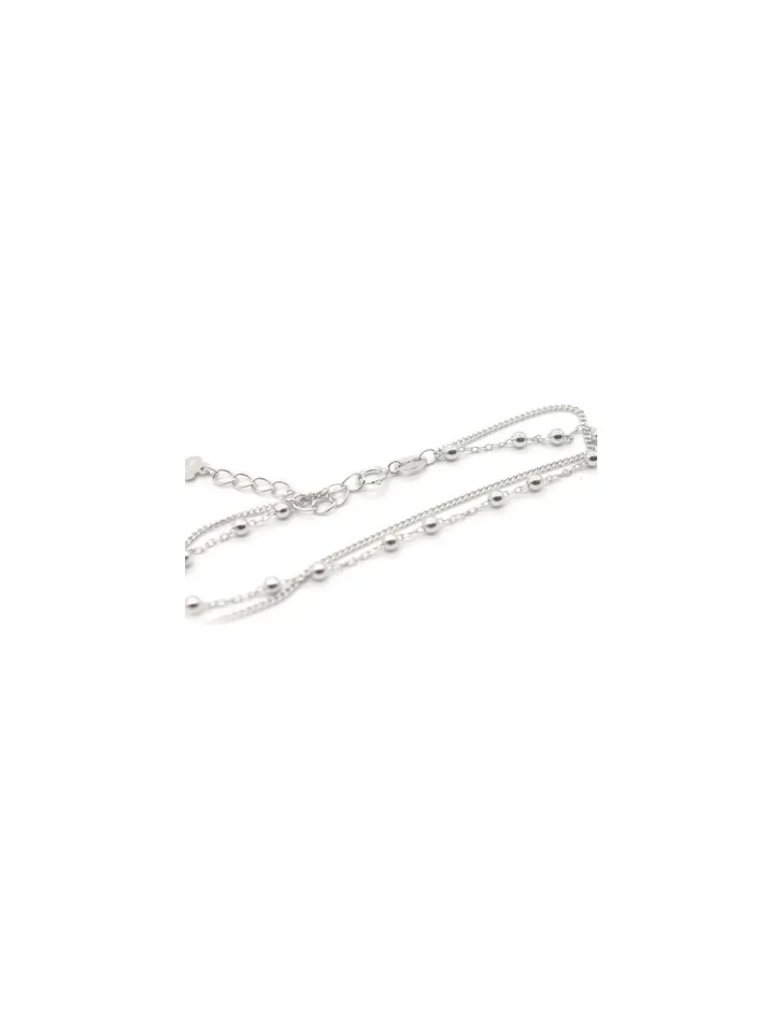 New Pulsera dos cadenas forzada bolas y barbada plata 17cm Pulseras De Oro Grabado|Pulseras De Oro