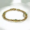 New Pulsera eslabón bismark combinada con tres piedras de jade verde oro 18k - 19cm Pulseras De Plata|Pulseras De Oro