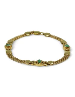 New Pulsera eslabón bismark combinada con tres piedras de jade verde oro 18k - 19cm Pulseras De Plata|Pulseras De Oro