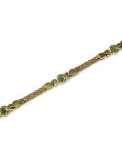 New Pulsera eslabón bismark combinada con tres piedras de jade verde oro 18k - 19cm Pulseras De Plata|Pulseras De Oro