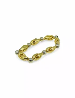 Online Pulsera eslabón doble cruzado y bolitas oro bicolor 18k - 21cm Pulseras De Plata|Pulseras De Oro