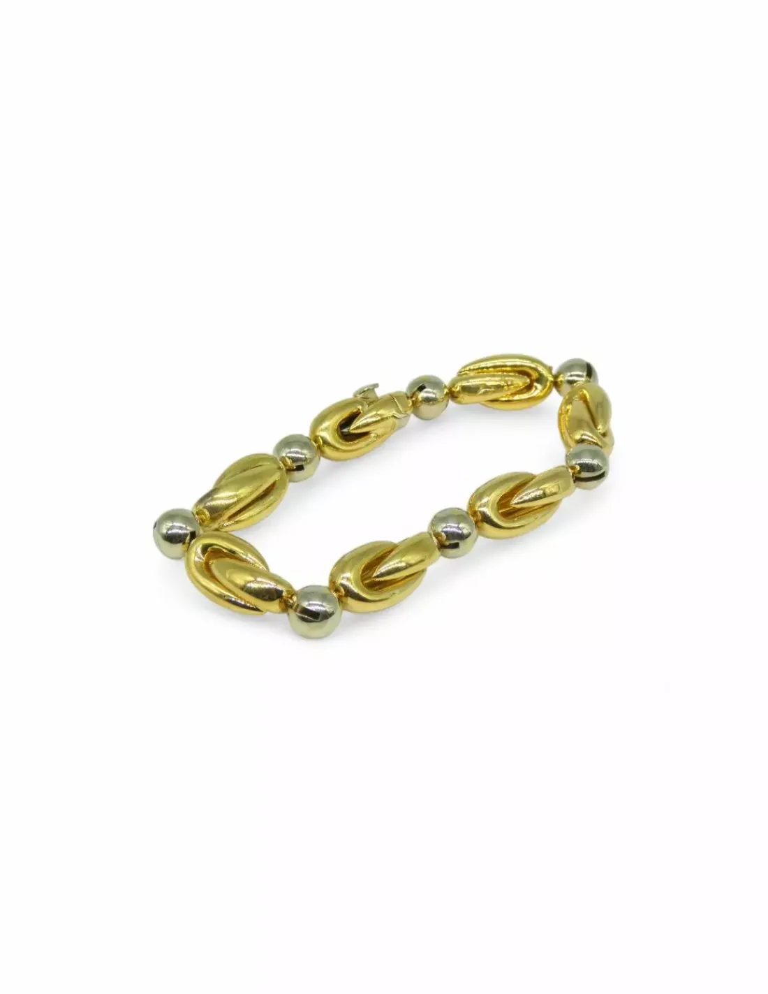 Online Pulsera eslabón doble cruzado y bolitas oro bicolor 18k - 21cm Pulseras De Plata|Pulseras De Oro