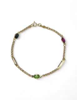 Sale Pulsera eslabón love con circonitas de colores oro 18k - 15,5 cm Pulseras De Plata|Pulseras De Oro