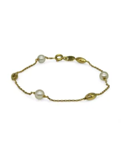 Sale Pulsera granos café y perlas oro 18k - 18cm Pulseras De Plata|Pulseras De Oro