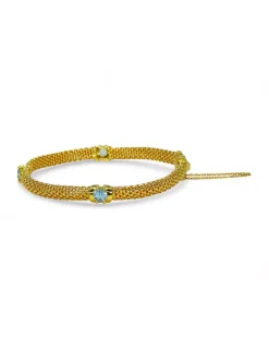 Cheap Pulsera malla con tres circonitas celestes oro 18k - 18cm Pulseras De Plata|Pulseras De Oro