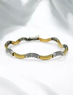Store Pulsera ondas con circonitas oro bicolor 18k - 20 cm Pulseras De Plata|Pulseras De Oro