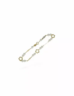 Shop Pulsera perlas y flor oro 18k - 16cm Pulseras De Plata|Pulseras De Oro