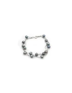 Cheap Pulsera plata triple cadena bolitas con perlas cultivadas grises - 17cm Pulseras De Oro Grabado|Pulseras De Oro