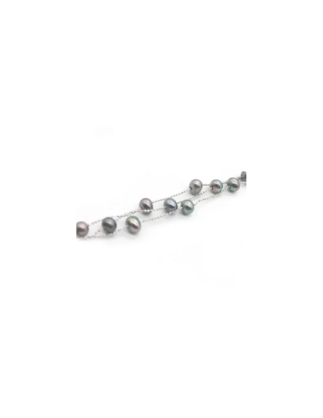Cheap Pulsera plata triple cadena bolitas con perlas cultivadas grises - 17cm Pulseras De Oro Grabado|Pulseras De Oro