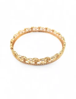 Hot Pulsera rígida circonitas flores en relieve oro 18k - 21cm Cañas|Pulseras De Oro