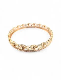 Hot Pulsera rígida circonitas flores en relieve oro 18k - 21cm Cañas|Pulseras De Oro