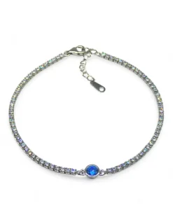 Outlet Pulsera riviere circonitas blancas y centro aguamarina plata 925 - 17.5cm Pulseras De Oro Grabado|Pulseras De Oro
