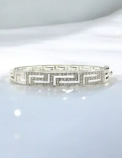 Store Pulsera tipo caña diseño greca con diamantes en oro blanco 18k - 7cm Pulseras Con Brillantes|Pulseras De Plata