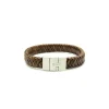 Best Sale Pulsera trenzada plana piel marrón cierre acero - 22cm Pulseras De Oro