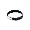 Fashion Pulsera trenzada plana piel negra cierre acero - 22cm Pulseras De Oro
