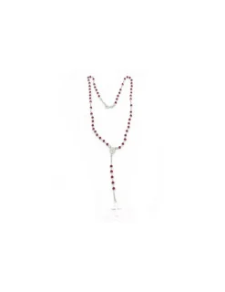 Fashion Rosario plata 925 rodiada cristal facetado rojo Medalla Milagrosa y Cruz - 52cm Gargantillas De Plata