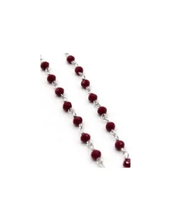 Fashion Rosario plata 925 rodiada cristal facetado rojo Medalla Milagrosa y Cruz - 52cm Gargantillas De Plata