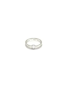 Discount Sortija dos bandas lisa y circonitas círculo plata rodiada Anillos De Plata|Anillos