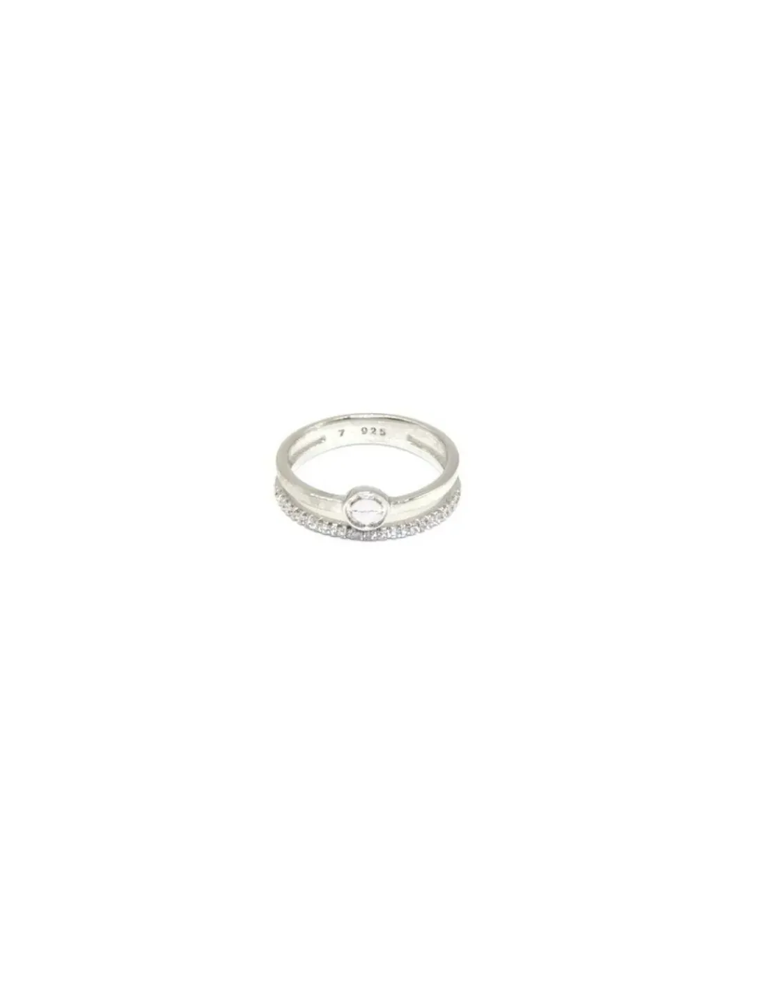 Discount Sortija dos bandas lisa y circonitas círculo plata rodiada Anillos De Plata|Anillos