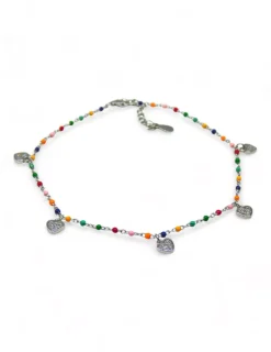 Discount Tobillera bolas colores corazones colgantes plata 925 Más Joyas